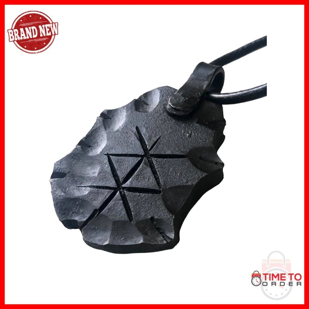 Forged Iron Viking Rune Pendant Necklace with Black Cord